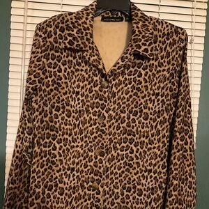 Briggs New York Vintage Jacket Brown Black Beige Leopard Print M Long Blazer